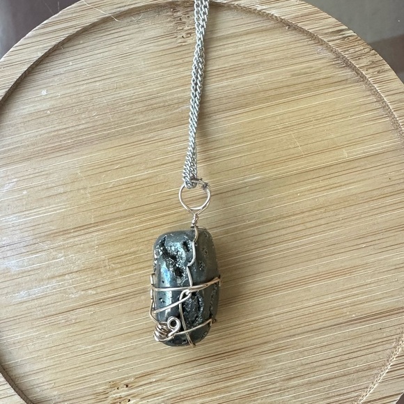 HANDMADE ~ Pyrite Wrapped Crystal Necklace - Picture 1 of 4